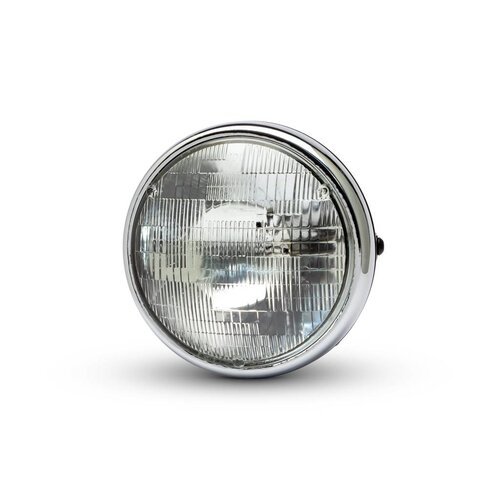 7" Chrome/Black Shorty Metal Headlight - 12v / 55w Sealed Beam