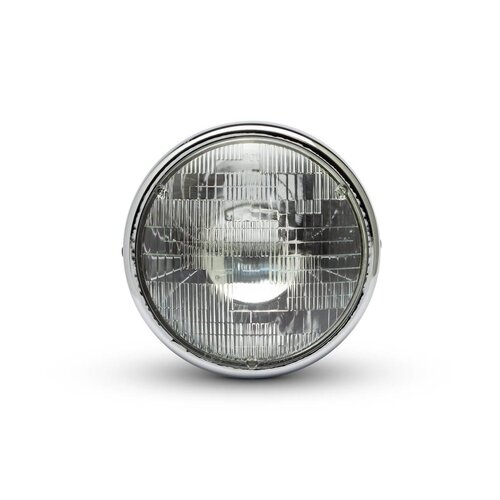 7 "Chrom/Schwarz Shorty Metallscheinwerfer - 12v / 55w Sealed Beam