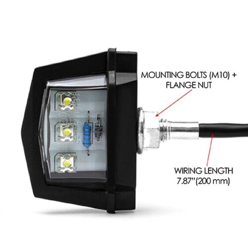 Black Universal Bolt on LED License Plate Light - E-marked