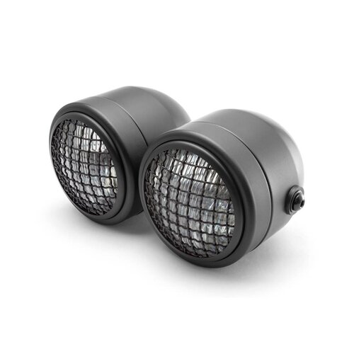 Zwart Universal Twin Metal Headlight + Mesh Grill - 12v / 35w