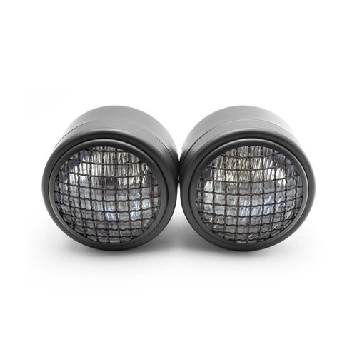 Zwart Universal Twin Metal Headlight + Mesh Grill - 12v / 35w