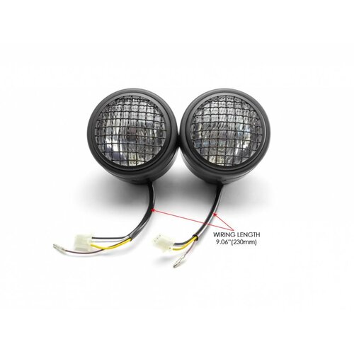 Black Universal Twin Metal Headlight + Mesh Grid