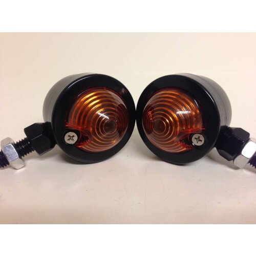 Set of Old School Black N' Amber Bullet Turn Signals