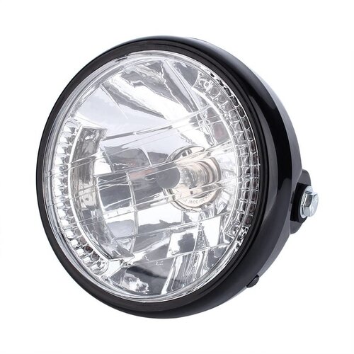 6.5" Schwarz Motorrad Scheinwerfer LED Chrome Head Light Licht Blinker H4 35W 12V