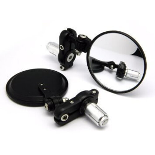 Pair of Foldable Black 3" Bar End Cafe Racer Mirrors