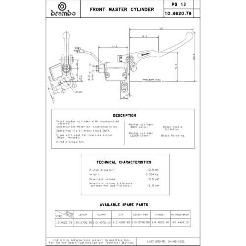 Brembo Maître-cylindre PS13 avec réservoir