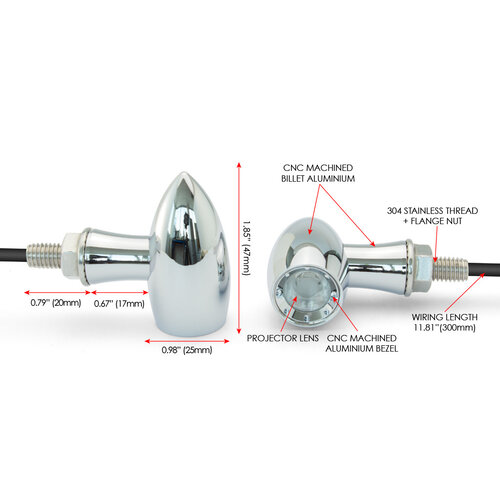 Chrom Mini LED Rückleuchten Typ "Ladz"