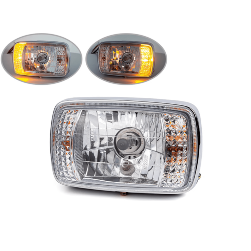 7" Black & Chrome Universal Rectangle Headlight + Turn Signals - Emark