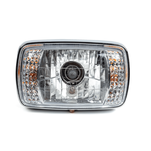 7" Black & Chrome Universal Rectangle Headlight + Turn Signals - Emark