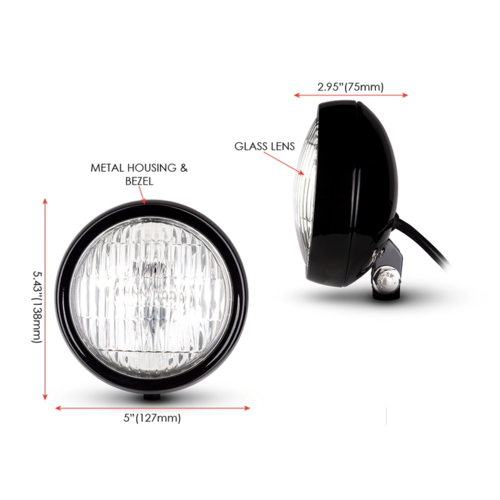 5"  Metal Shallow Bottom Mount Headlight