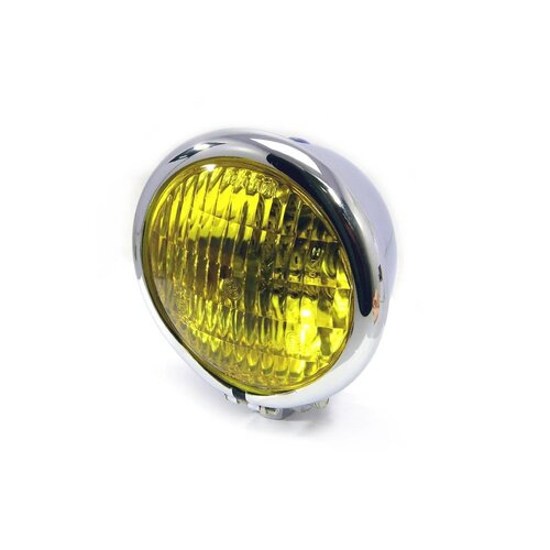 4.75" Chopper Headlight "Bates Style" Chrome & Yellow
