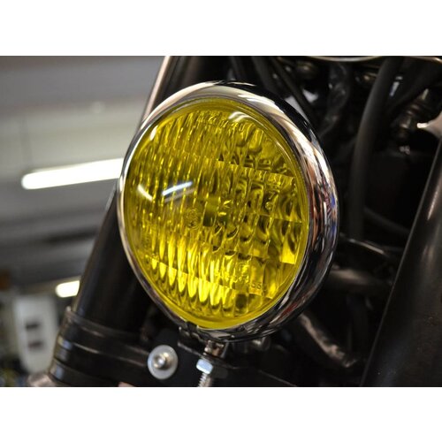 4.75" Chopper Headlight "Bates Style" Chrome & Yellow