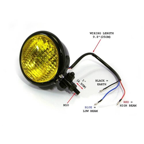 4.75" Chopper Headlight "Bates Style" Black & Yellow