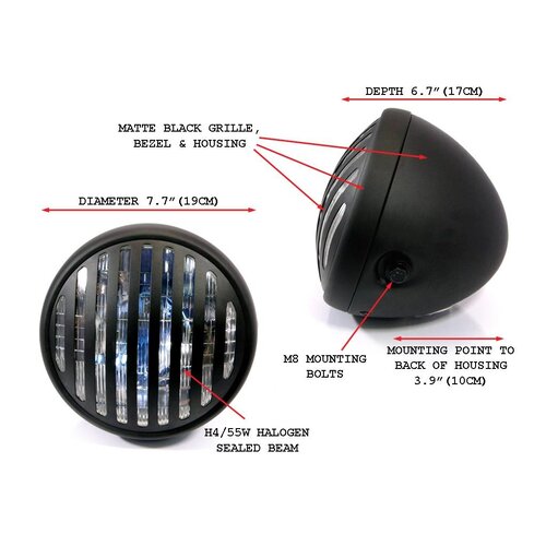 Phare avant noir mat 7 " Café Racer style "Steampunk"