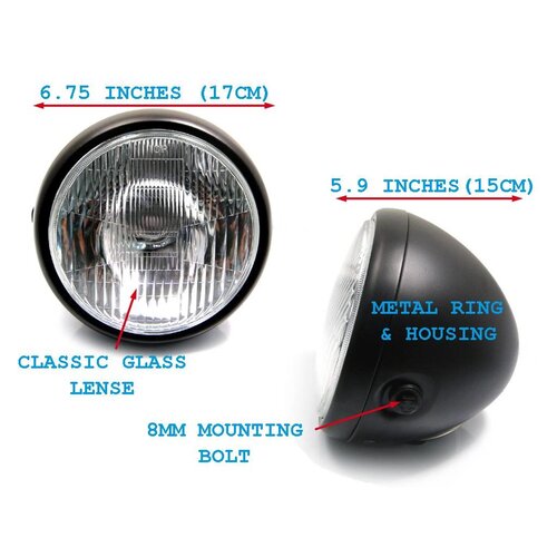 6.75" Zwarte Classic Koplamp