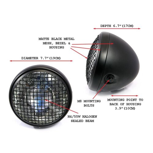 7 " Scrambler Koplamp Mat Zwart Extra Groot