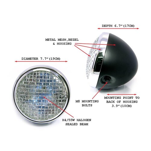 Phare avant 7 " Scrambler - Noir & Chrome