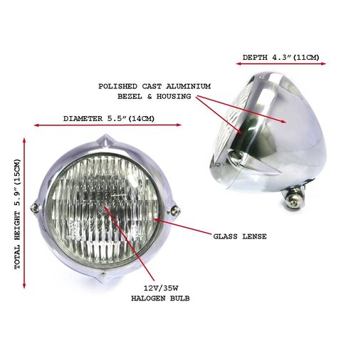 5.5" Vintage Headlight Bottom Mount Polished