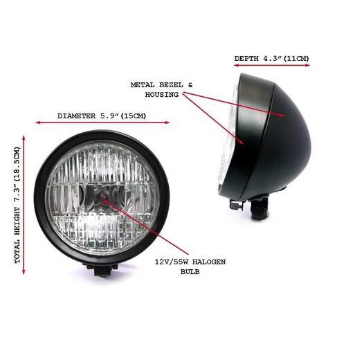 Phare avant plat noir 5,9" - montage inférieur