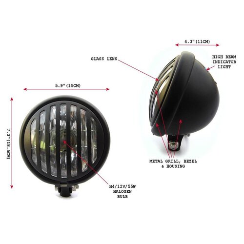 5.75" Prison Style Bottom Mount Headlight Black
