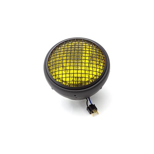 Phare noir classique de 7 " en chrome avec mailles - Lentille jaune