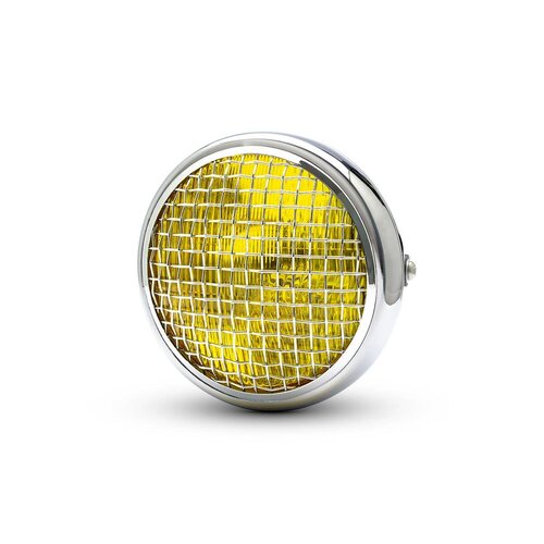 7 " Classic Chrome Mesh Headlight  - Yellow Lens