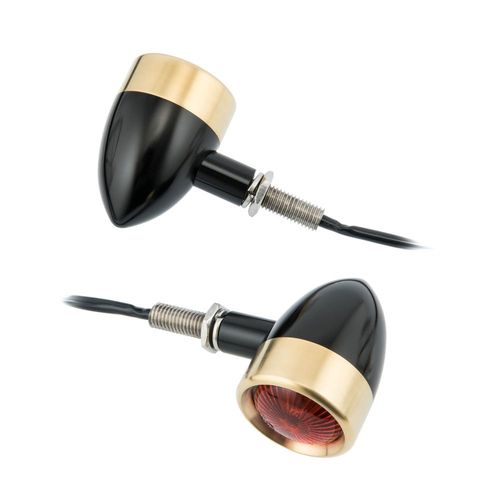 Motone Custom Billet Indicator Turn Signals - Set of 4 - Black/Brass