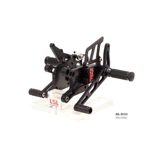LSL 2-Slide rear set TRIUMPH Street Triple R 13- for Quick Shifter, black, mounting piece red