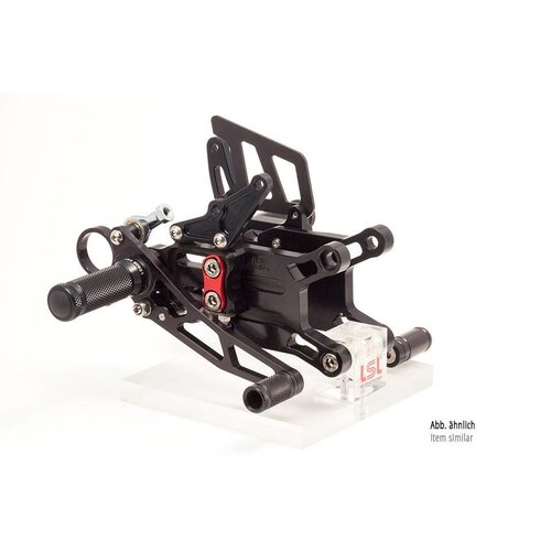 LSL 2-Slide rear set TRIUMPH Street Triple R 13- for Quick Shifter, black, mounting piece red