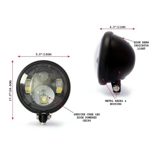 5,75" CREE LED Bates Style Koplamp Bottom Mount