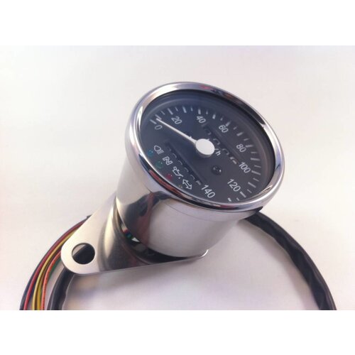 Kilometerteller 4 functie lampjes Zwart / Chrome 140km/h