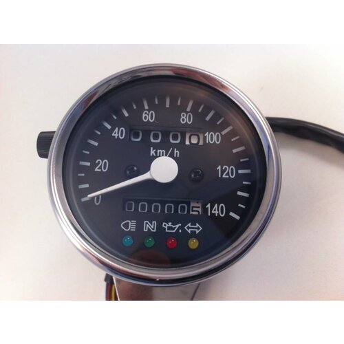 Kilometerteller 4 functie lampjes Zwart / Chrome 140km/h