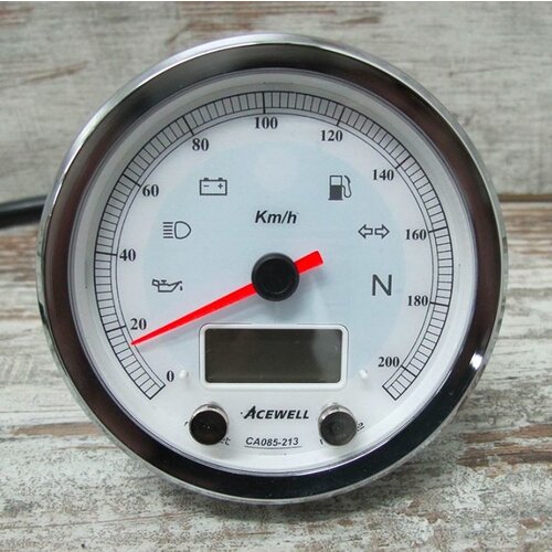 Acewell CA085 210 KM/H Speedo White/Chrome