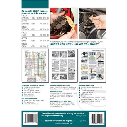 Haynes Reparatur Anleitung KAWASAKI EX500 GPZ500S 87-08 ER500 Er-5 97-07