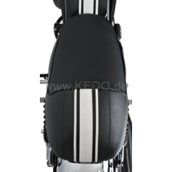 SR400/500/T Double seat 'Classic Racer' Black with White Stripes and Black Piping