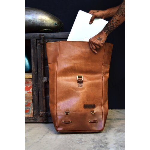 Trip Machine Backpack Pannier - Classix Roll Top Vintage Tan