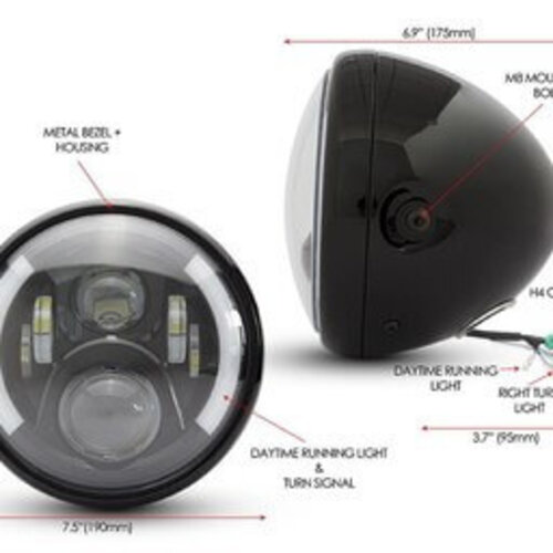 Phare avant noir Multi LED 7 " + clignotants - Type 2