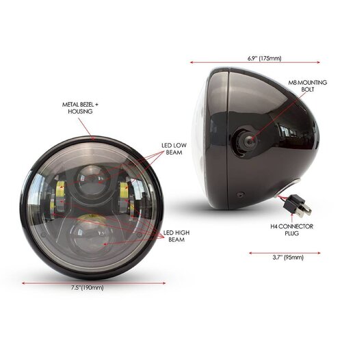 Phare avant moderne Multi LED 7" - noir