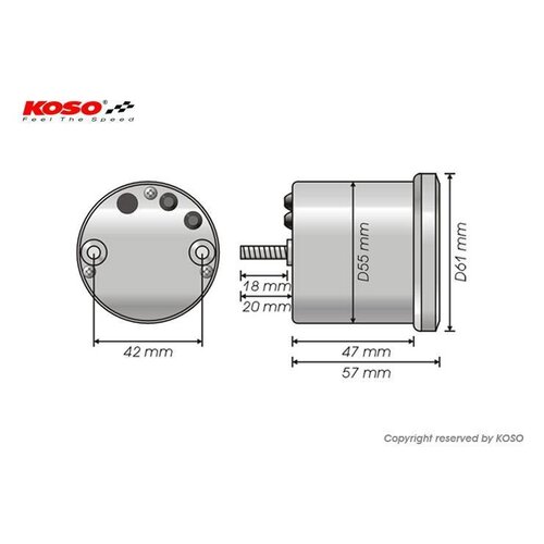 KOSO D55 Eclipse Style Tachometer/Thermometer (max 9000 RPM black)