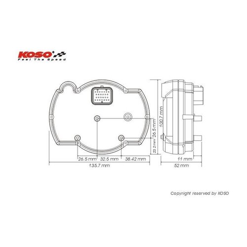 KOSO RX2NR + - Compte-tours avec thermomètre et alarme  de temp.