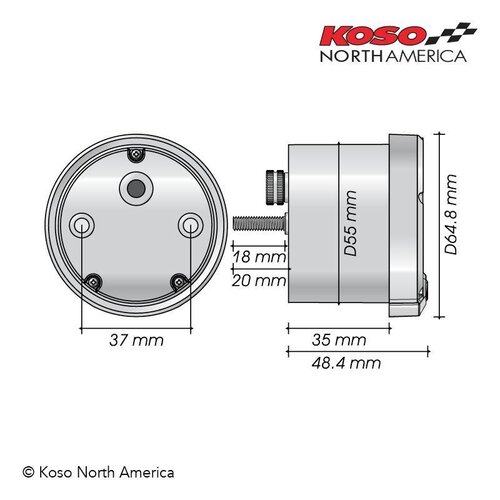 KOSO Compte-tours noir DL-02R 55 mm avec thermomètre (écran LCD, 20.000 tr/min)