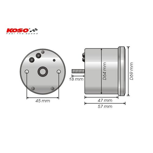 KOSO Indicateur de vitesse style Eclipse 64 mm (max 160 km/h + mph) avec ABE