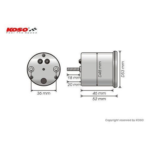 KOSO D48 Benzine Meter (Zwart LCD - Rood)
