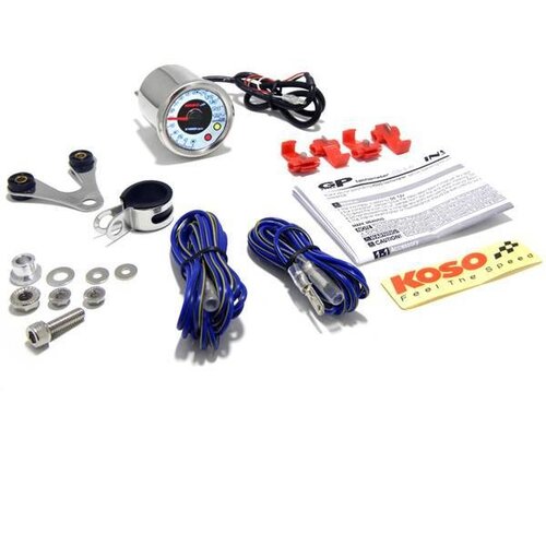KOSO Compte-tours chromé 48 mm (max. 15.000 tr/min) - Argent / Carbone