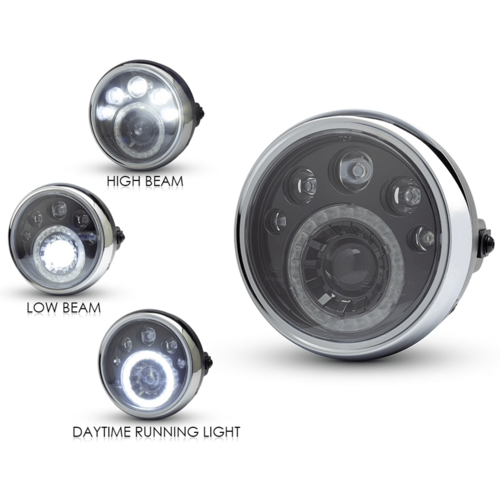 Phare à LED multi-projecteurs de 7", noir et chrome