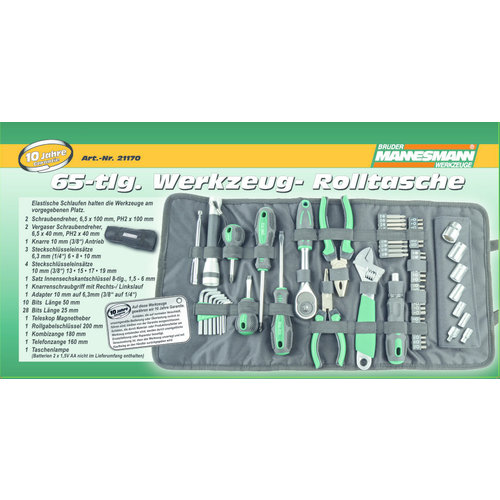 Mannesmann Pochette à outils remplie de 65 pièces 21170