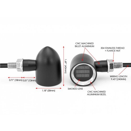 Mini clignotants DERBY noirs classiques à LED - usinage CNC