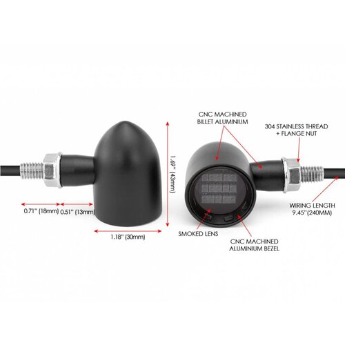 DERBY Black  CNC Machined Classic Mini LED Turn Signals