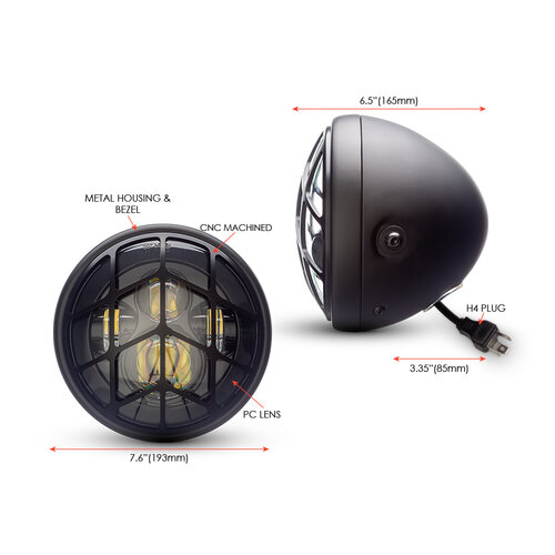 7 "Matzwarte multi-projector LED-koplamp + Tiretrack Cover