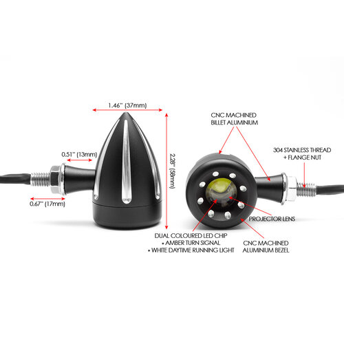 Cyclops Black Contrast Cut Integrated LED Turn Signals + Daytime Running Lights